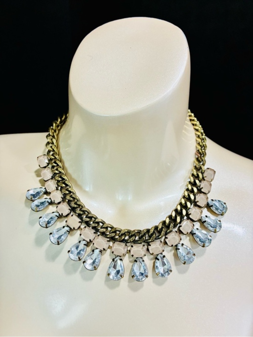 LOFT Gold-Tone Necklace with Clear Teardrop and Pinkish Mauv  Square Accents